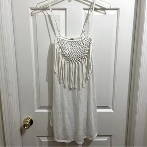 ROXY TANK TOP/COVER UP sz Women Small cream flowy fringe with adjustable straps